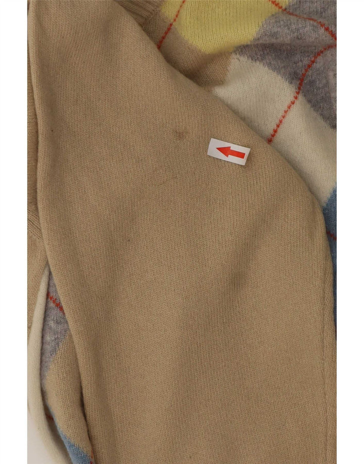 Benetton Pull col V pour homme en laine beige à losanges/diamants