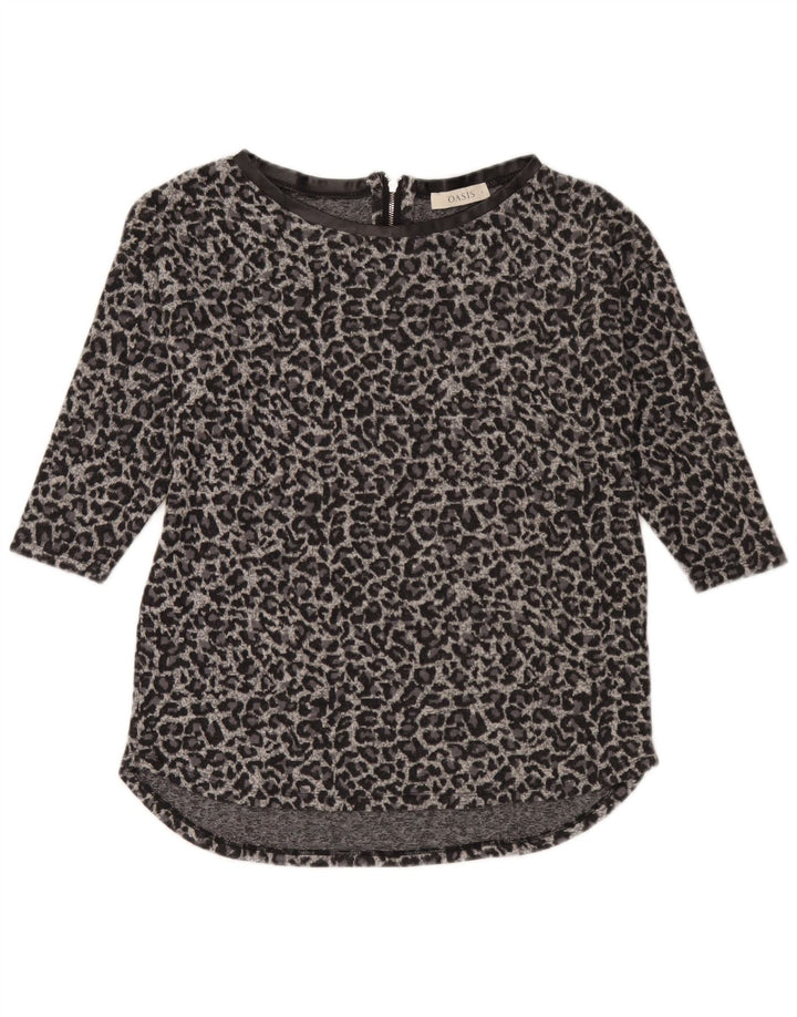 Oasis Tunique à Manches 3/4 pour Femme UK 10 Petit Gris Imprimé Animal Polyester