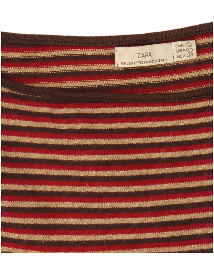 Zara Femme Top Manches 3/4 UK 14 Grand Rayé Multicolore
