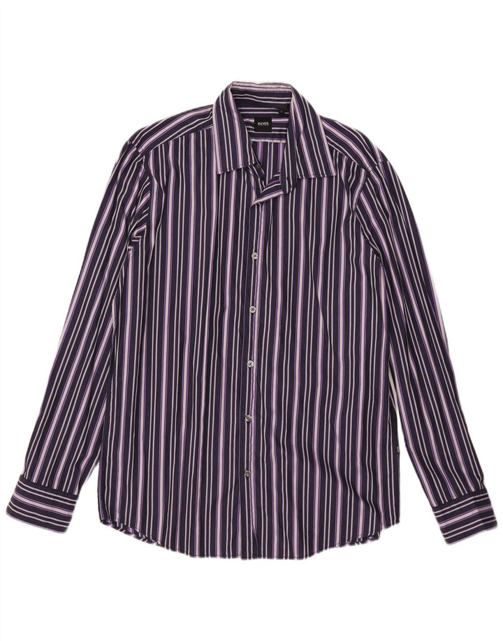 Hugo Boss Chemise Homme Large Violet Rayé Coton