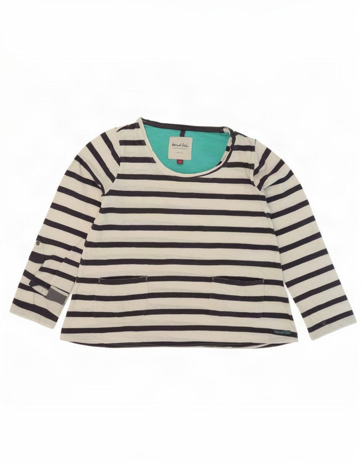 Weird Fish Haut à manches longues pour femme en coton rayé blanc moyen UK 42