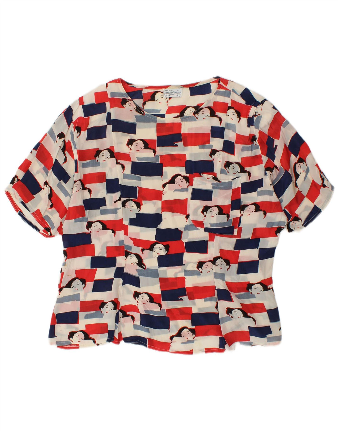VINTAGE Womens Graphic Blouse Top UK 18 XL Acétate multicolore