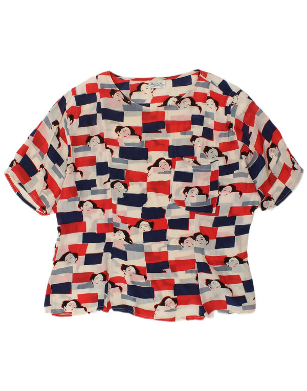 VINTAGE Womens Graphic Blouse Top UK 18 XL Acétate multicolore