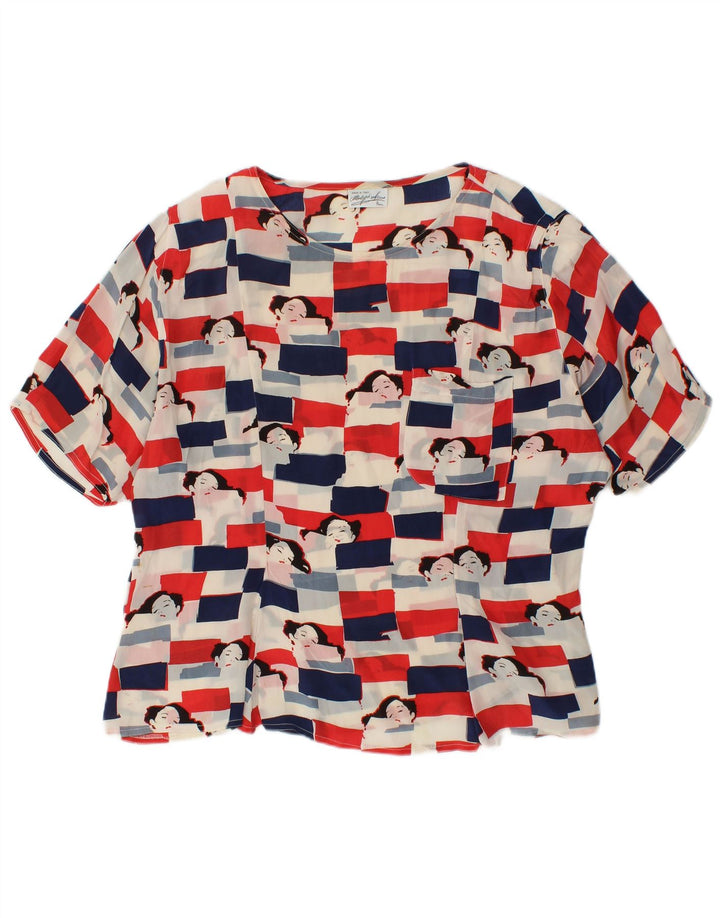 VINTAGE Womens Graphic Blouse Top UK 18 XL Acétate multicolore