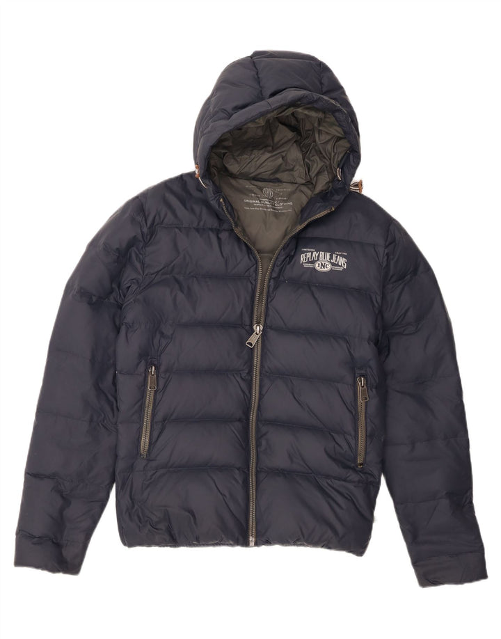 Replay Veste matelassée à capuche pour homme UK 38 Bleu marine moyen