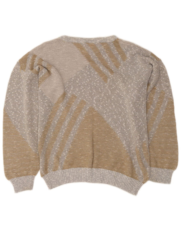 vintage Femme Col Bateau Pull Pull IT 50 XL Beige Colourblock Coton