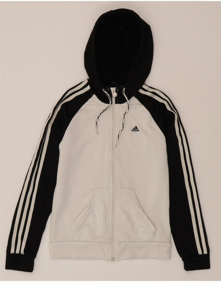 Adidas Pull à capuche zippé pour femme UK 8 Petit Polyester Colorblock Blanc