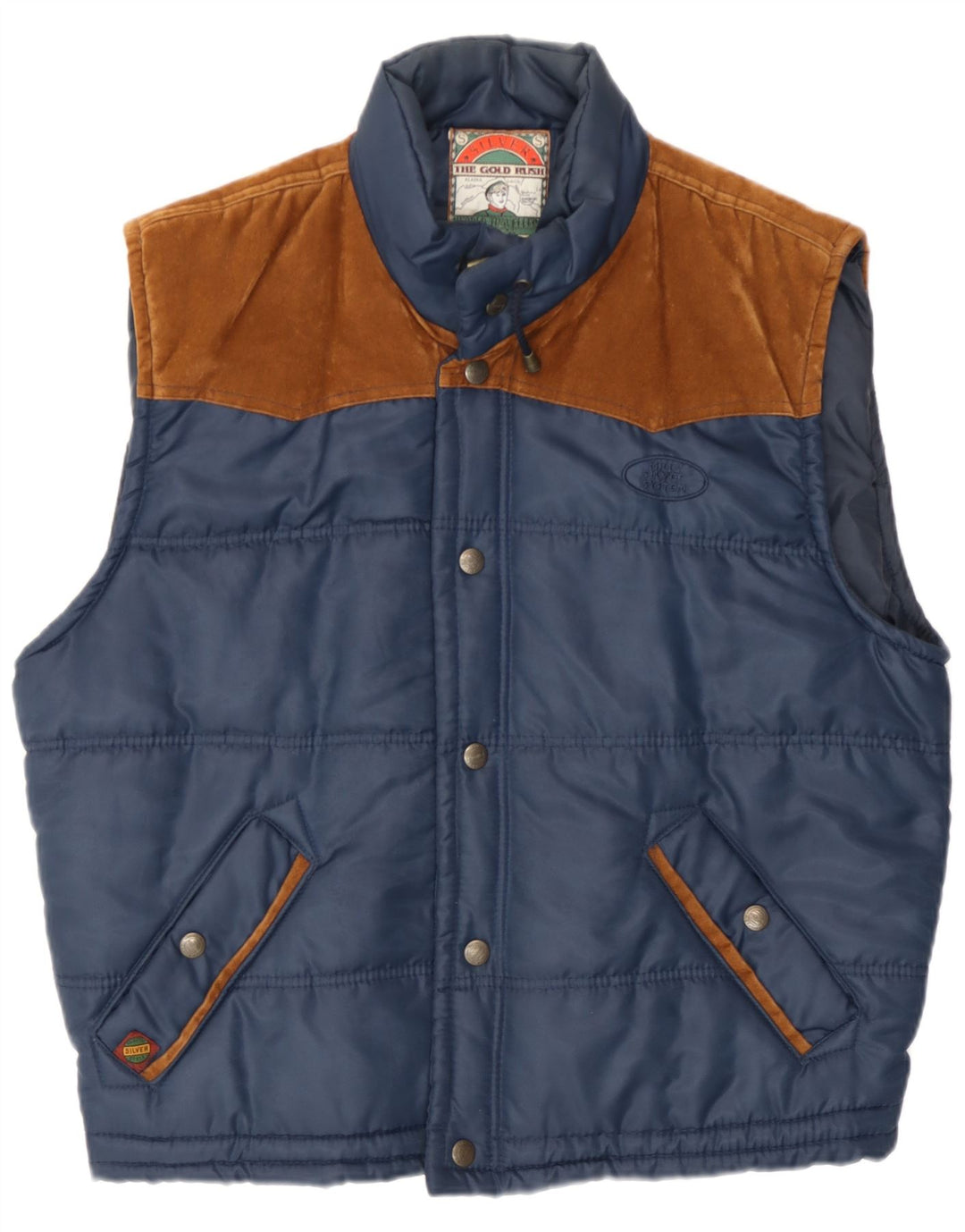 vintage Mens Rembourré Gilet UK 38 Moyen Bleu Marine Polyester