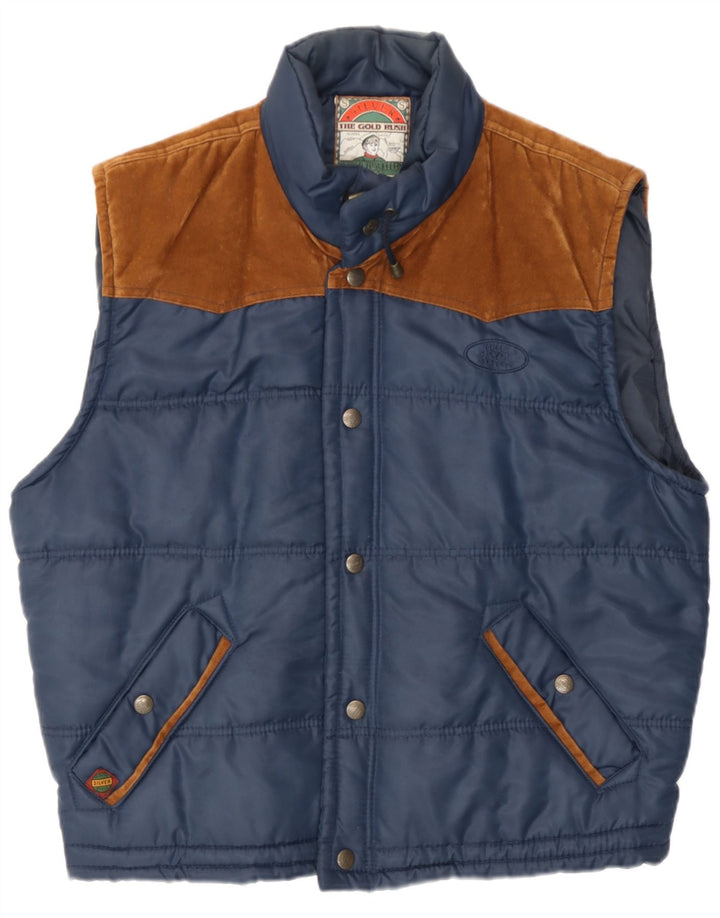 vintage Mens Rembourré Gilet UK 38 Moyen Bleu Marine Polyester