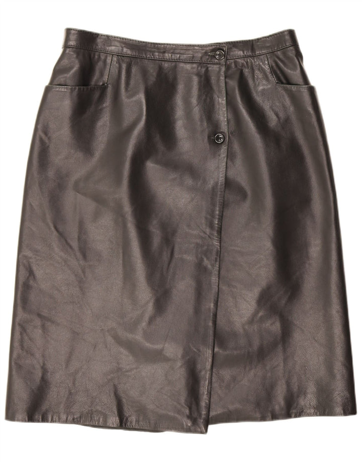 jupe en cuir femme vintage IT 46 Large W30 Noir