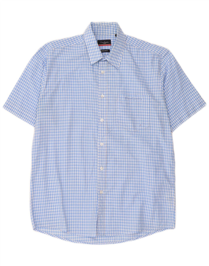 Pierre Cardin Chemise à manches courtes pour homme, coupe classique, bleu moyen, vichy