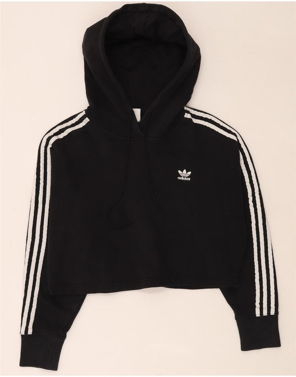 ADIDAS Pull à capuche court surdimensionné pour femme UK 6 XS Coton noir