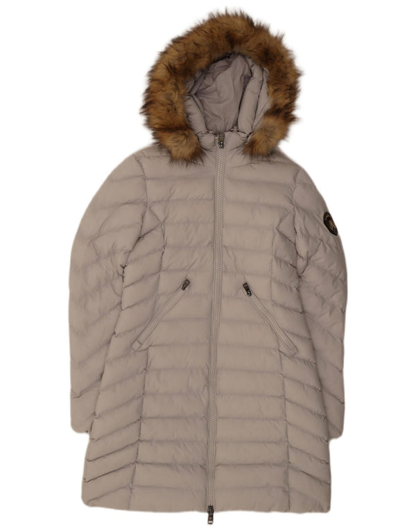 Superdry Manteau rembourré à capuche pour femme UK 10 Small Gris Polyester