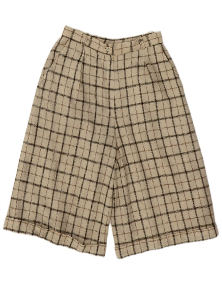 VINTAGE Short décontracté taille haute pour femme Medium W26 Beige Check Wool