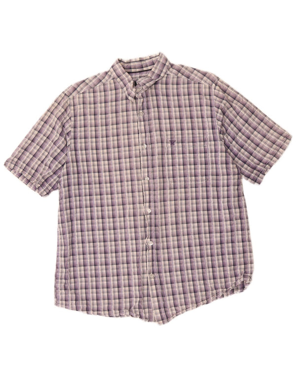 James Pringle Chemise à manches courtes pour homme en coton à carreaux violets