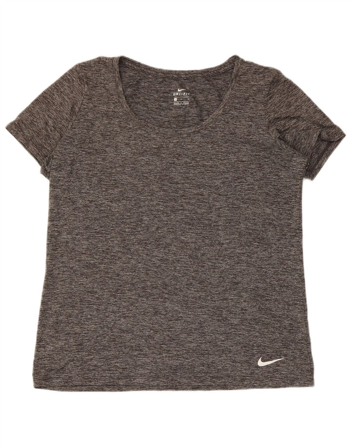 Nike Womens Dri Fit T-Shirt Top UK 16 Large Gris Moucheté Polyester