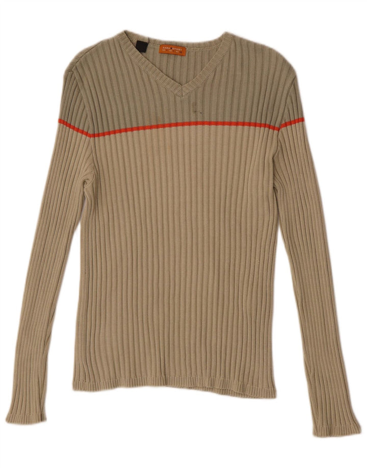 Zara Pull col V en coton color block beige moyen pour homme