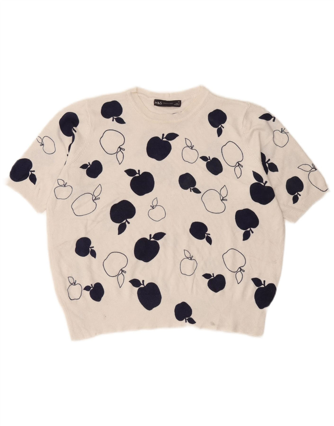 Marks & Spencer Pull graphique à col rond pour femme UK 14 Large Blanc