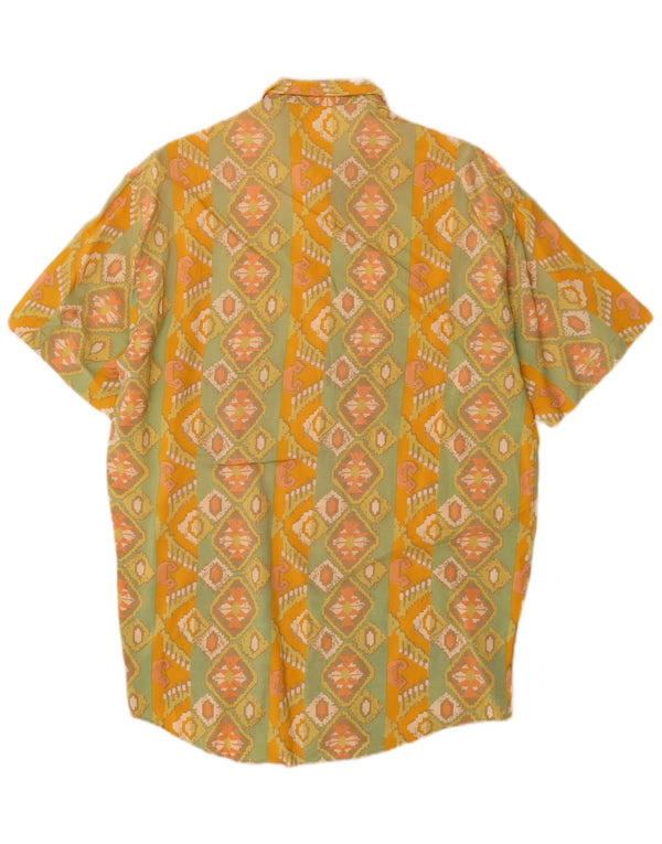 VINTAGE Chemise à manches courtes pour homme en viscose géométrique jaune moyen