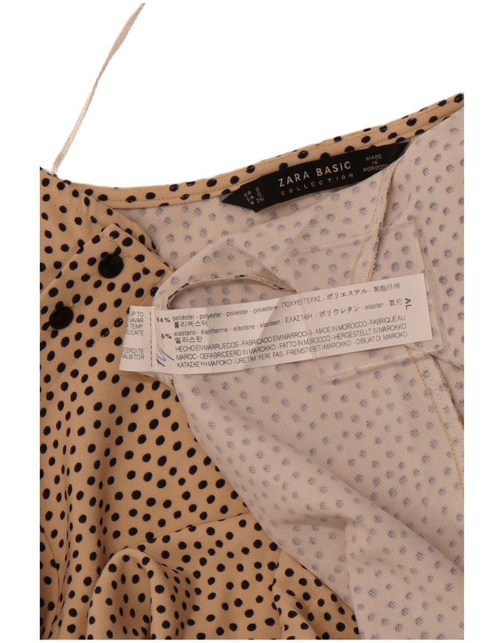 ZARA Femme Chemisier à manches longues Top UK 10 Small Beige Spotted Polyester
