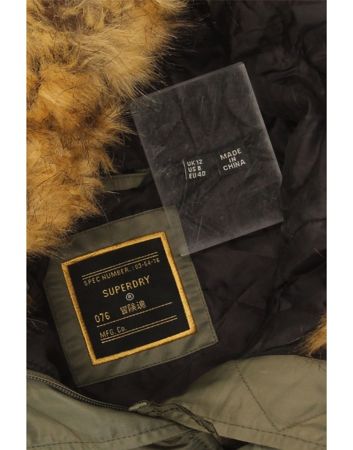 Superdry Parka à capuche pour femme UK 12 Medium Khaki Nylon