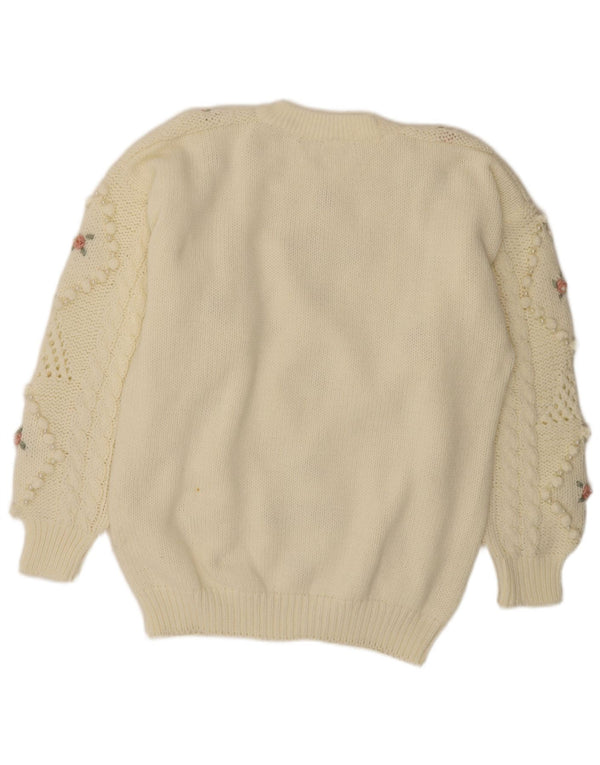 vintage Femmes Crew Neck Jumper Pull UK 20 2XL Off White Floral