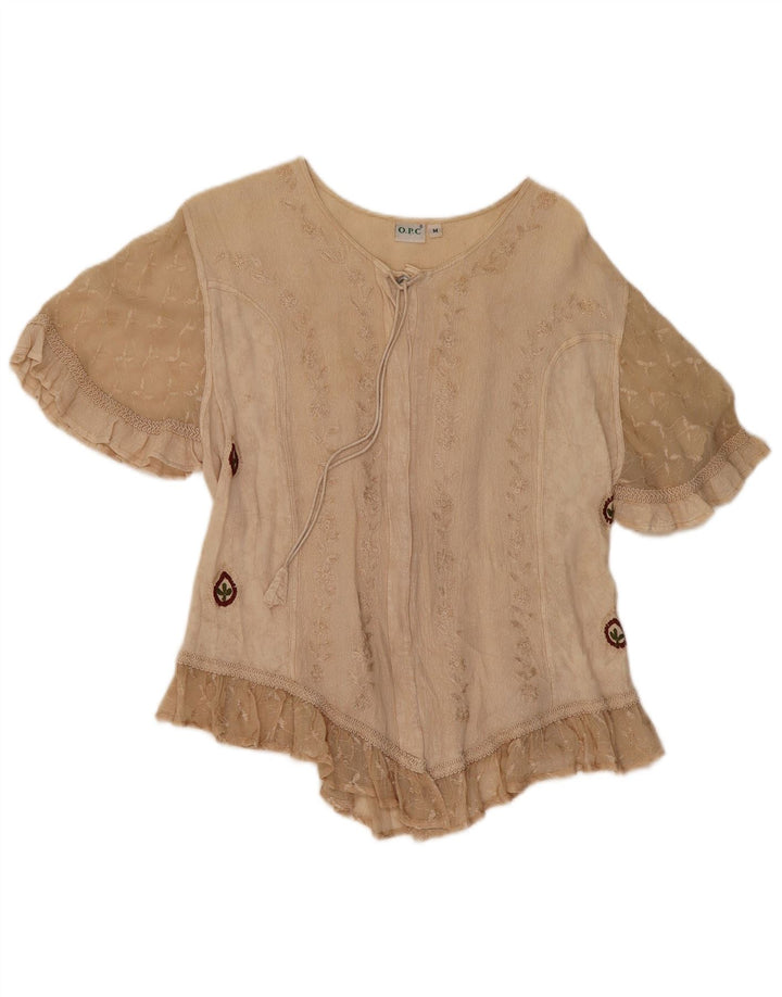 O.P.C Chemisier Femme Top UK 14 Viscose Florale Beige Moyen