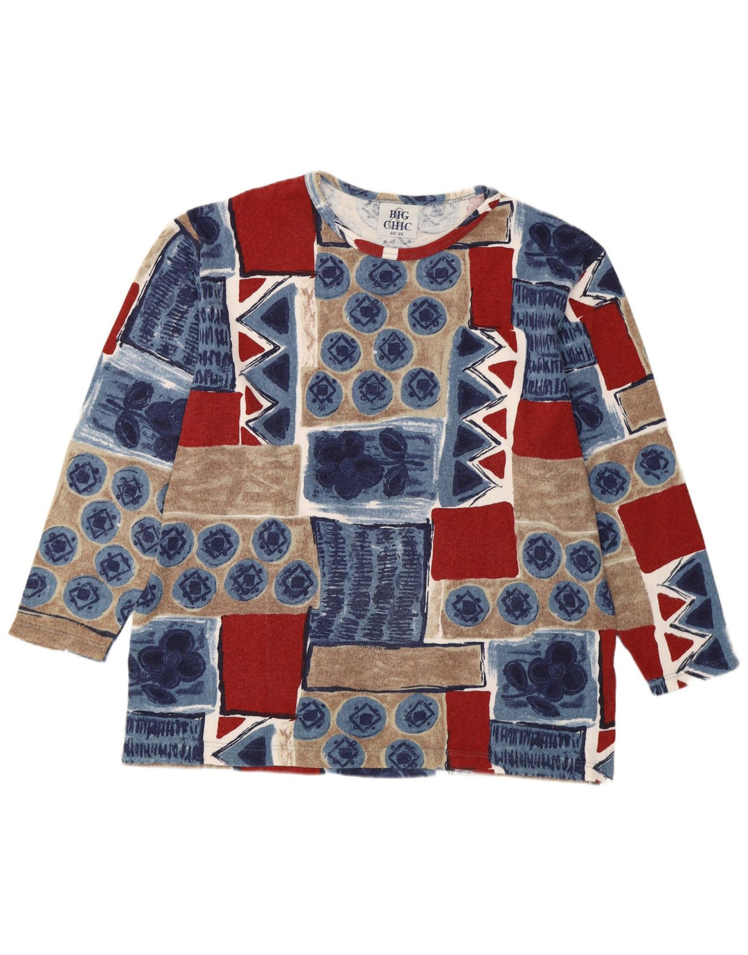 Top Femme Vintage Manches Longues EU 44/46 XL Patchwork Multicolore