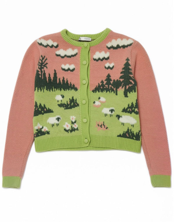 Zara Womens Graphic Crop Cardigan Pull UK 10 Petit Rose Colorblock