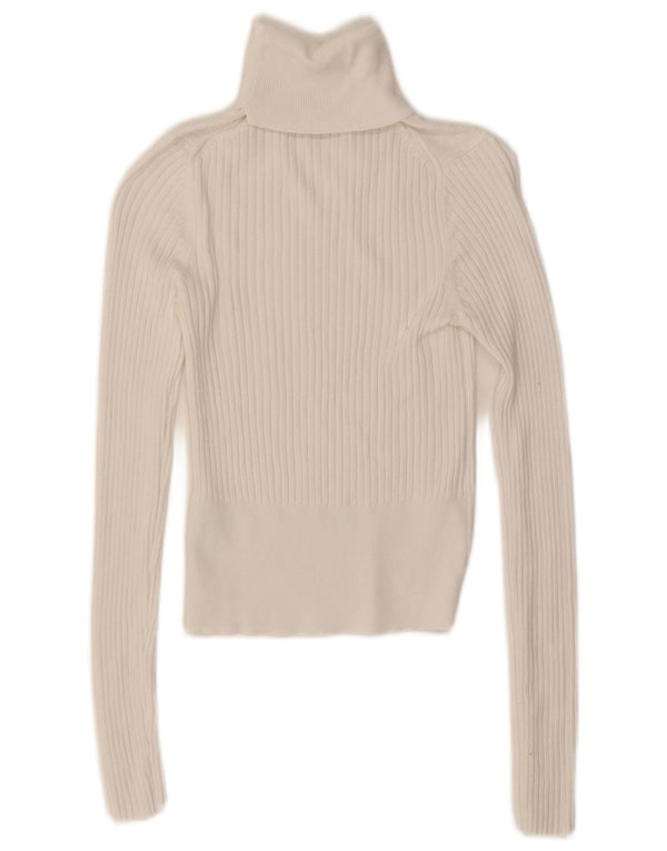 Zara Womens Crop Roll Neck Blouse Top UK 8 Petite Viscose Blanche