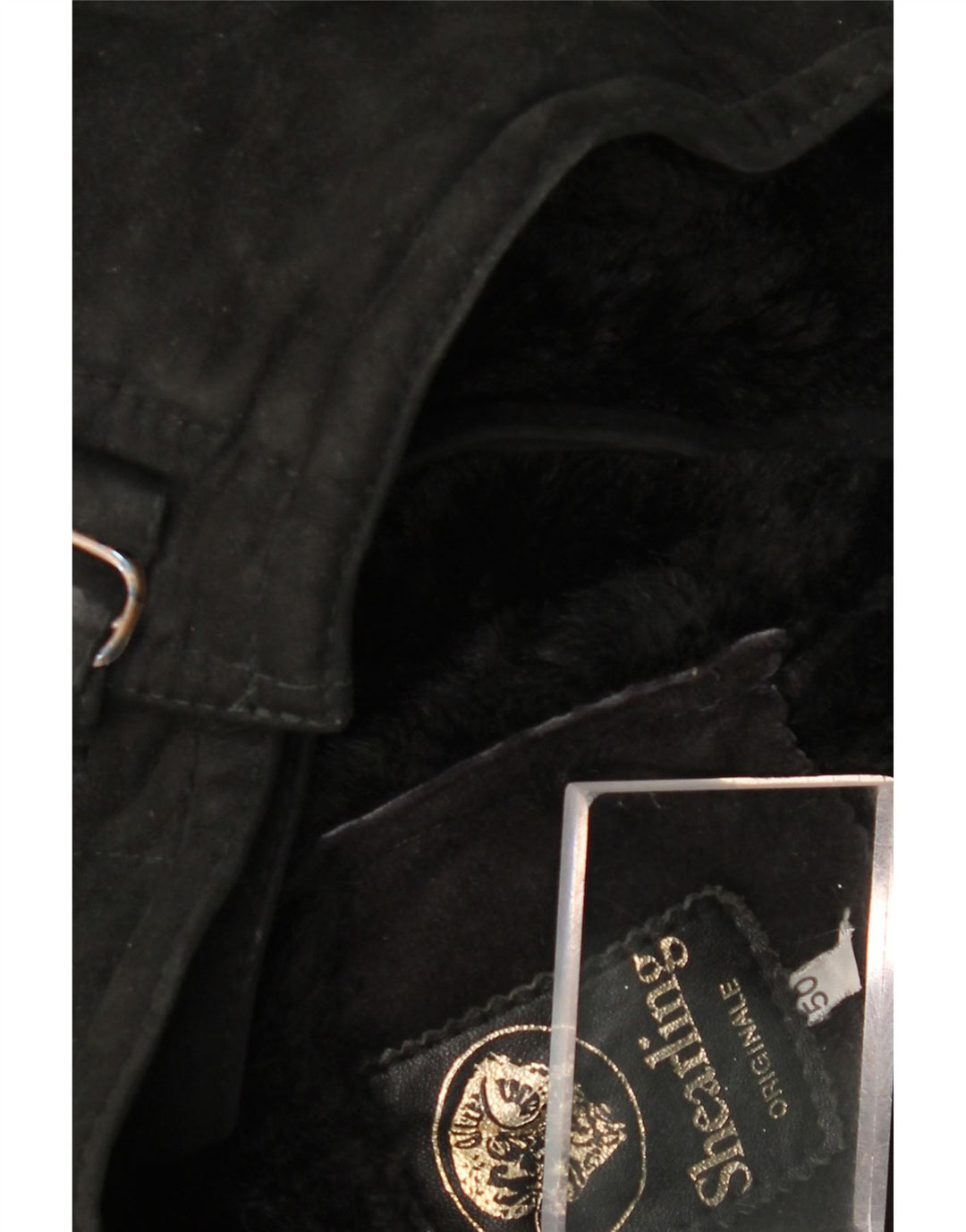 veste en peau de mouton homme vintage IT 50 Grande peau de mouton noire