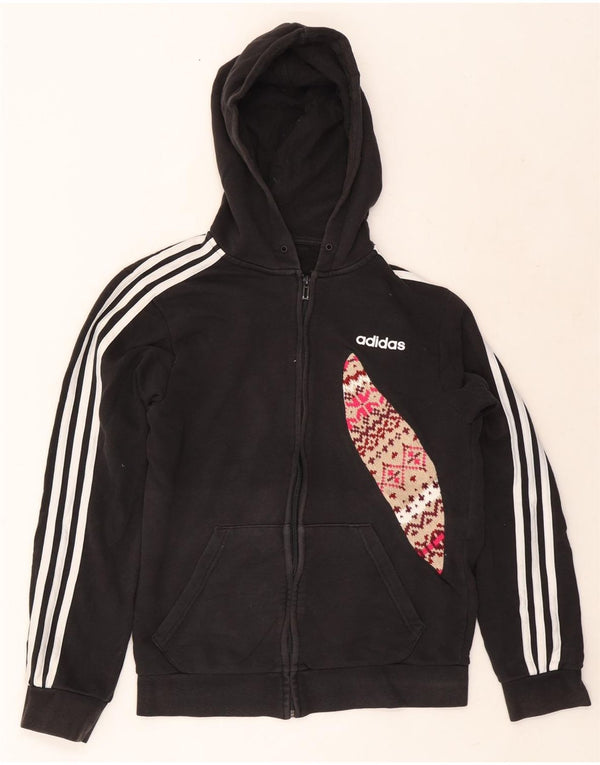 Adidas Pull à capuche zippé pour femme UK 10 Petit coton Fair Isle noir