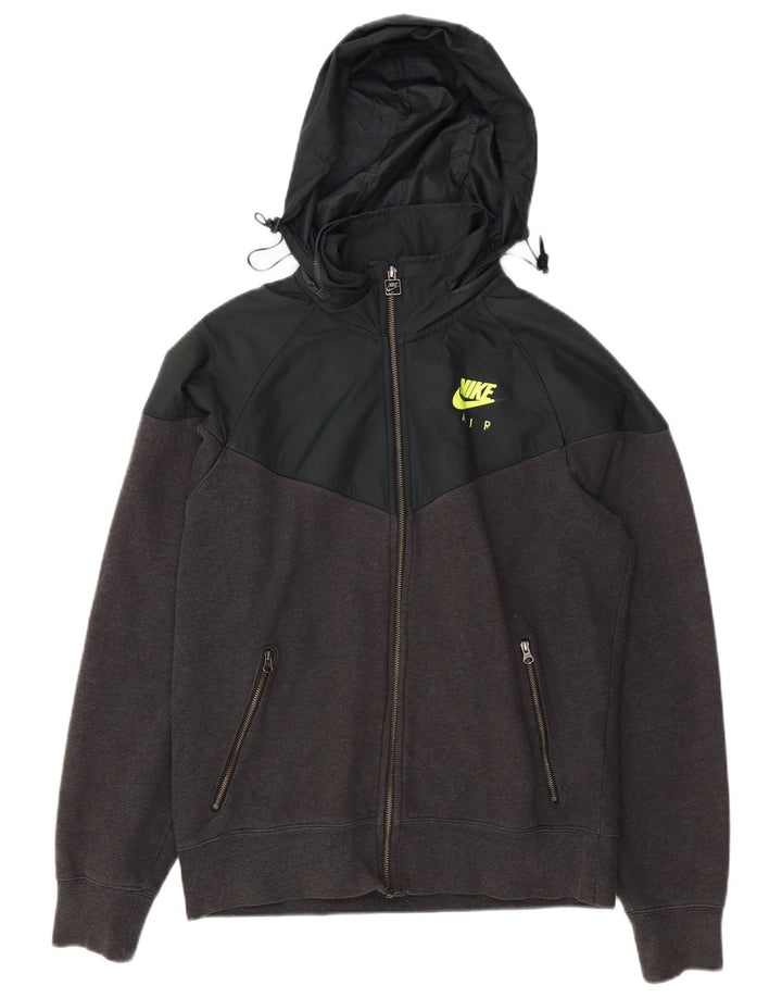 Nike Sweat à capuche zippé en coton color block gris moyen pour homme