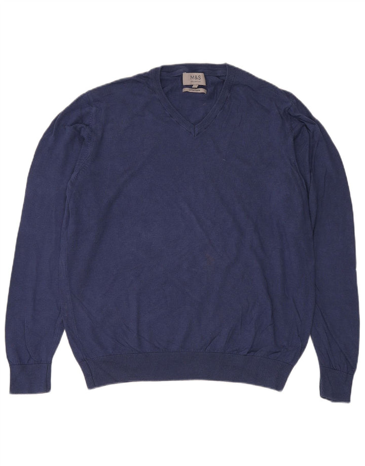 Marks & Spencer Pull col V pour homme en coton bleu marine Taille L
