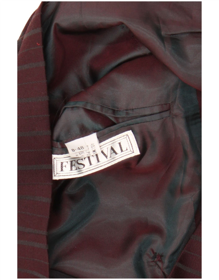 vintage Femme Double Breasted Blazer Veste IT 48 XL Bourgogne Pinstripe