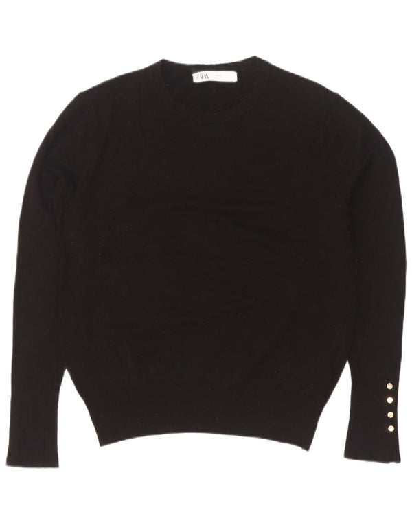 Zara Pull ras du cou pour femme UK 14 XL Noir Viscose