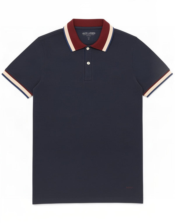 Jack & Jones Polo Homme Bleu Marine Moyen Colorblock Coton