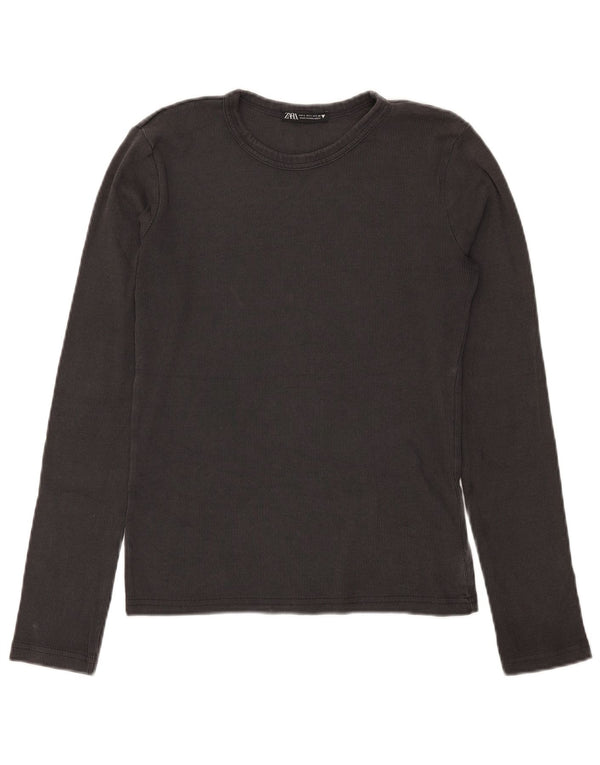 Zara Femme Top Manches Longues UK 14 Large Gris Coton