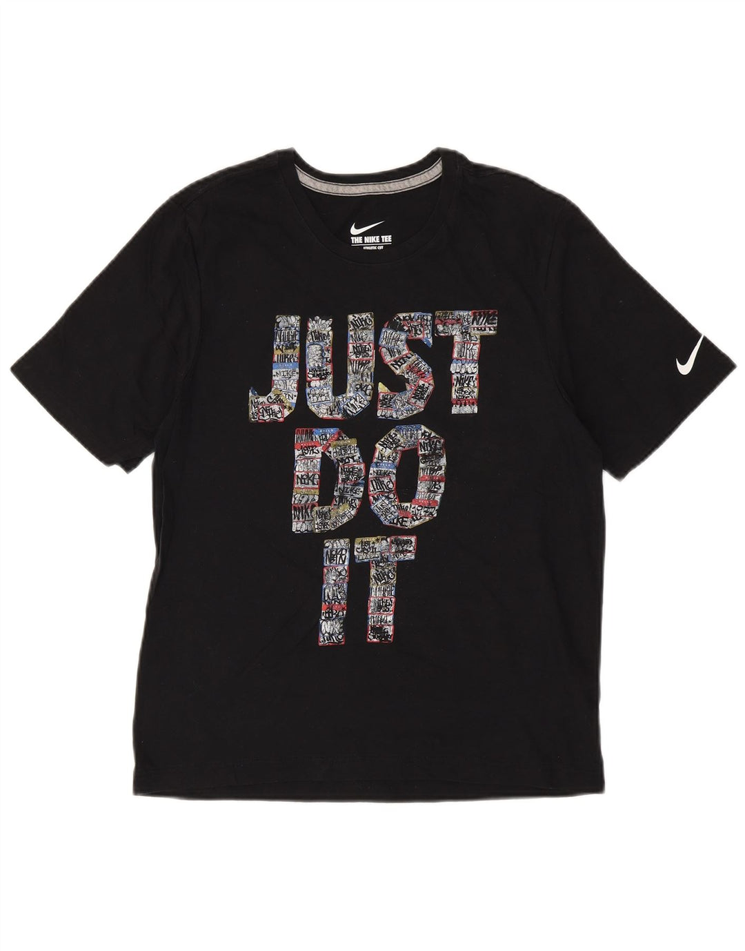 NIKE T-shirt graphique coupe athlétique pour femme UK 12 en coton noir moyen