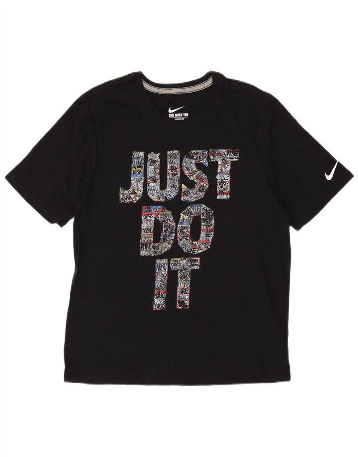 NIKE T-shirt graphique coupe athlétique pour femme UK 12 en coton noir moyen