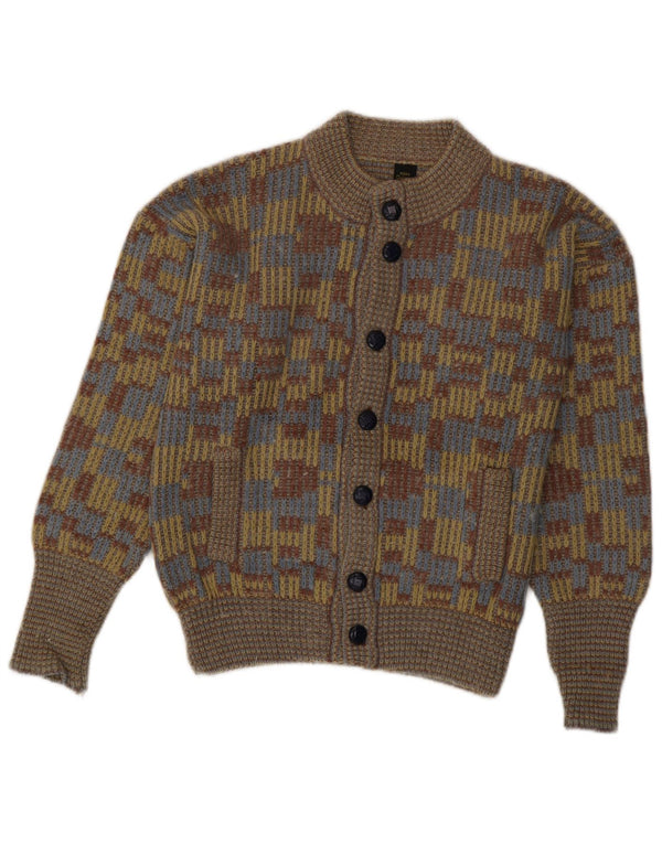 VINTAGE Pull Cardigan Homme XS Laine Géométrique Multicolore