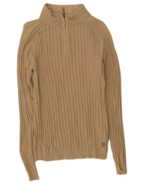 Trussardi Jeans Pull col zippé pour femme UK 16 Large Beige Coton