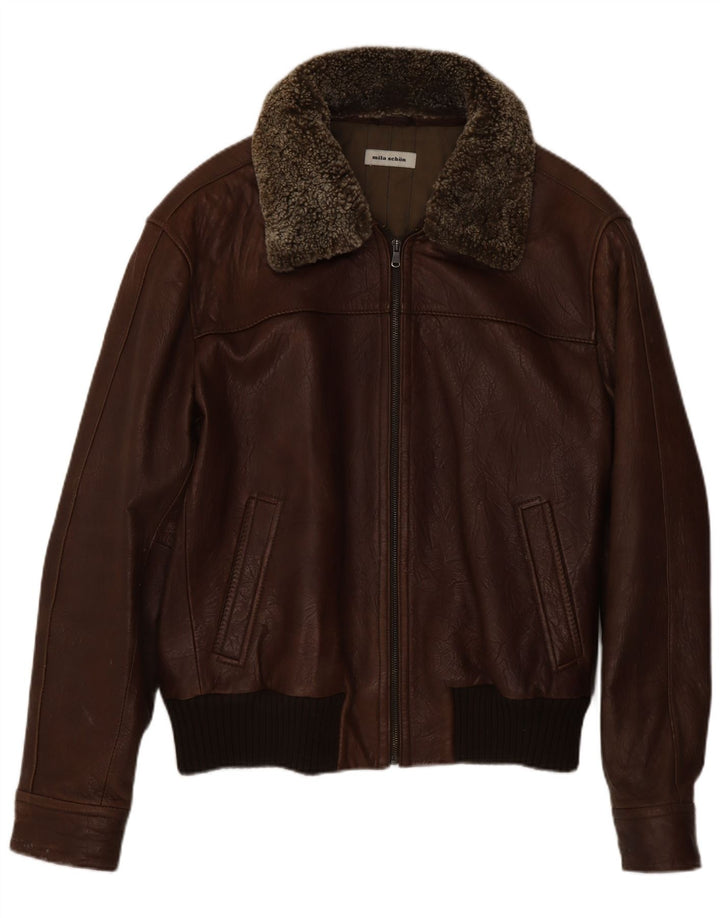 MILA SCHON Veste en Cuir Homme IT 48 Cuir Marron Moyen