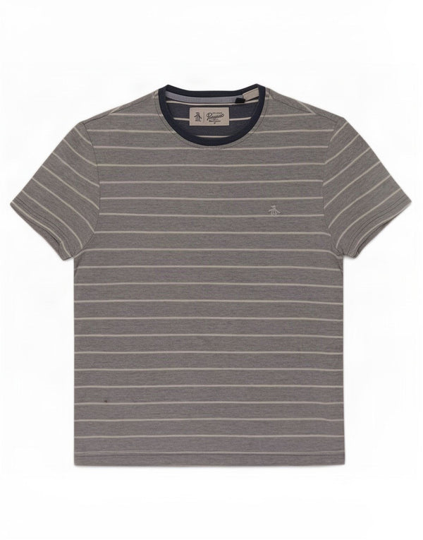 Penguin Mens T-Shirt Top Medium Blue Striped