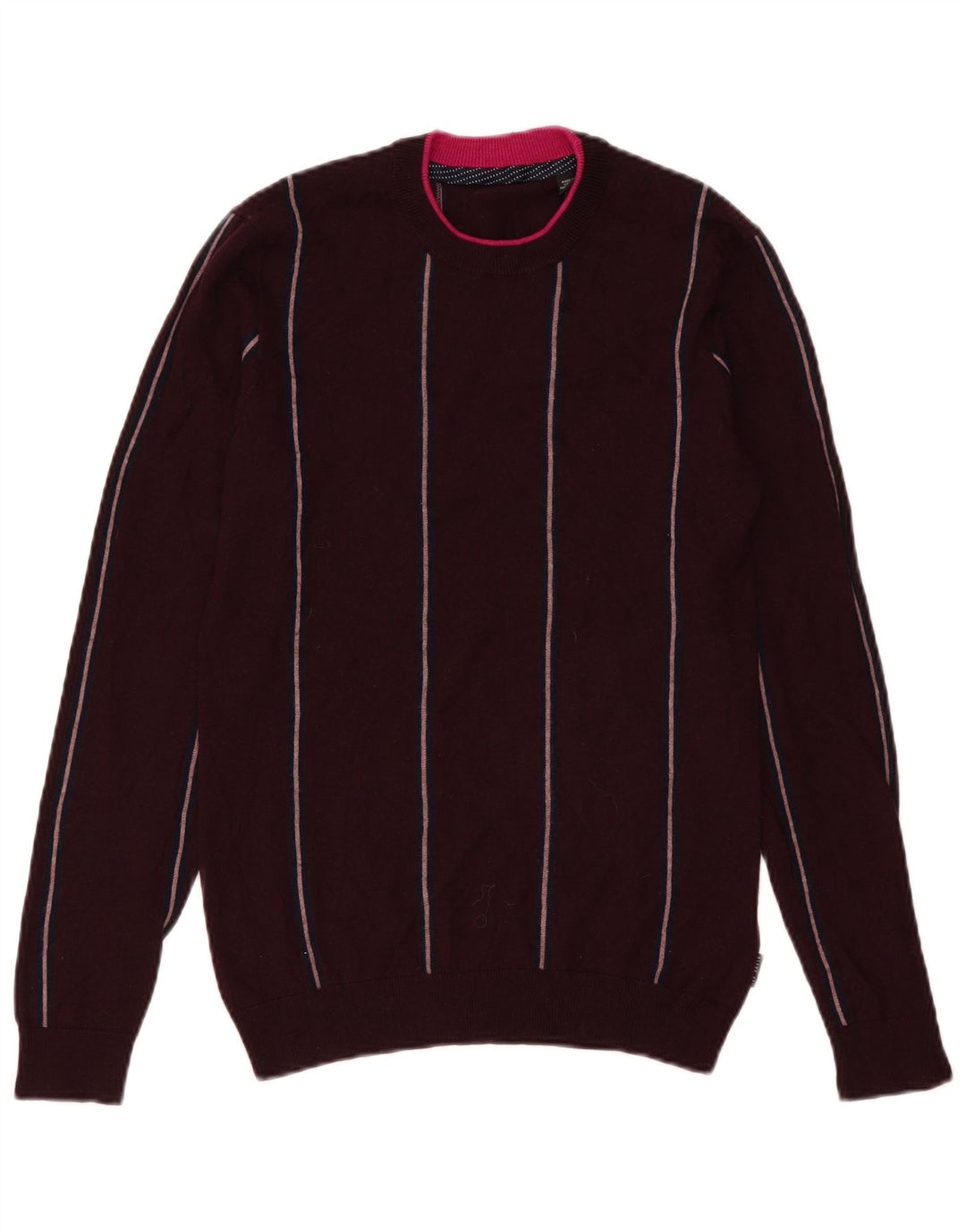 Ted Baker Pull col rond homme en laine rayée bordeaux petit