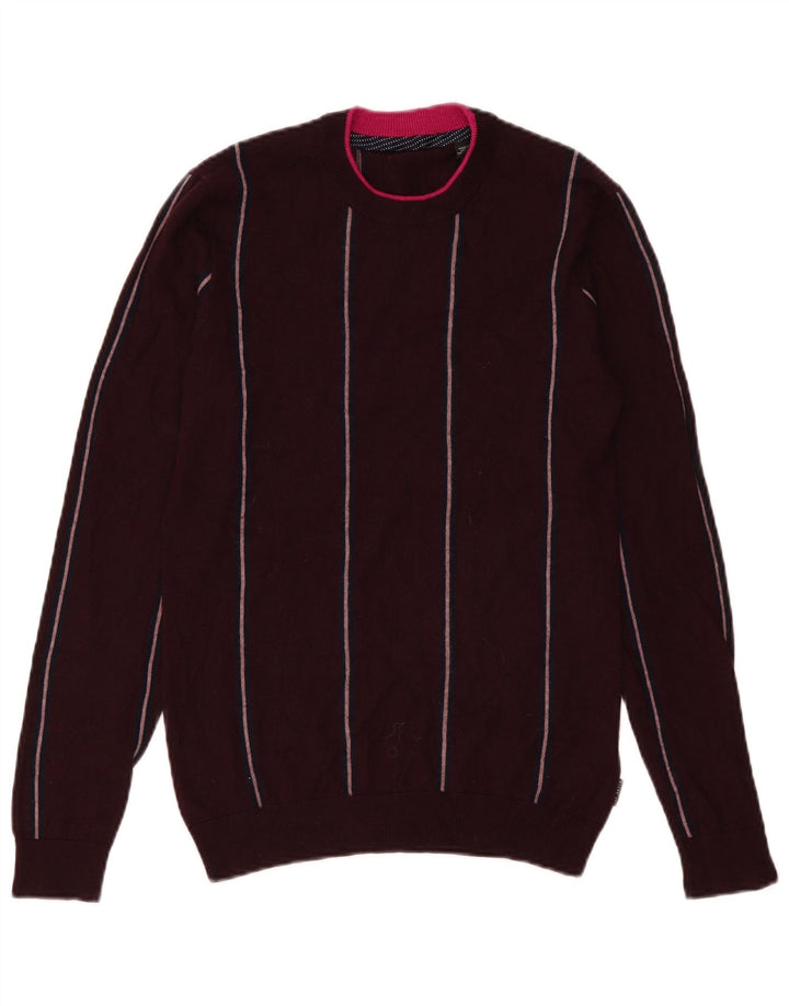Ted Baker Pull col rond homme en laine rayée bordeaux petit