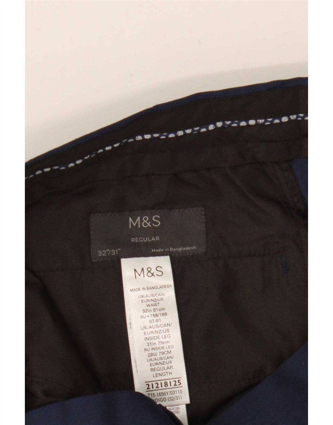 Marks & Spencer Pantalon de Costume Droit Homme W32 L31 Bleu Marine Polyester