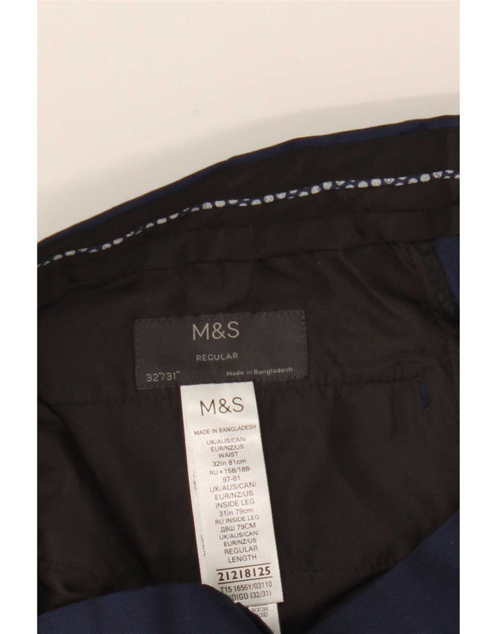 Marks & Spencer Pantalon de Costume Droit Homme W32 L31 Bleu Marine Polyester