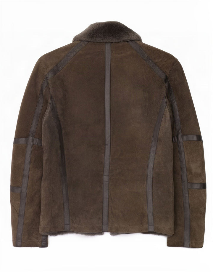 Zara Veste de motard en daim pour homme UK 40 Large Kaki