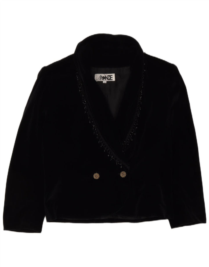 VINTAGE Veste blazer croisée en velours pour femme IT 44 Noir moyen